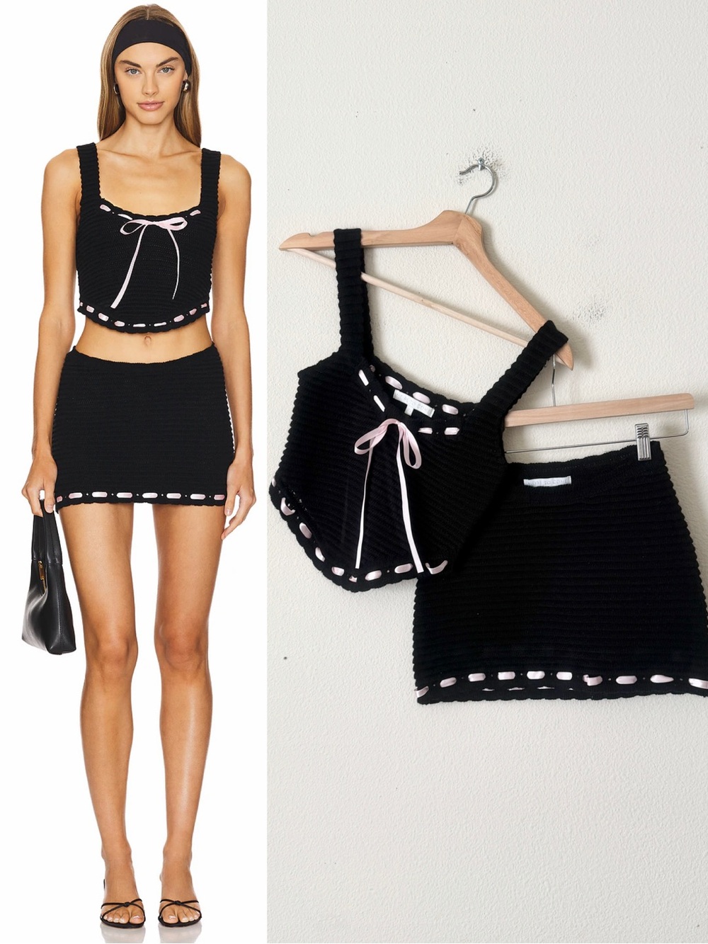 Revolve More to Come XS Zoe black knit skirt and tank top set